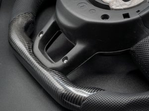 Jeep Wrangler JL Custom Steering Wheel - Carbon Fiber - Round Top/ Flat Bottom - Perf Leather/ Black Stitch Jeep Wrangler JL Custom Steering Wheel - Carbon Fiber - Round Top/ Flat Bottom - Perf Leather/ Black Stitch